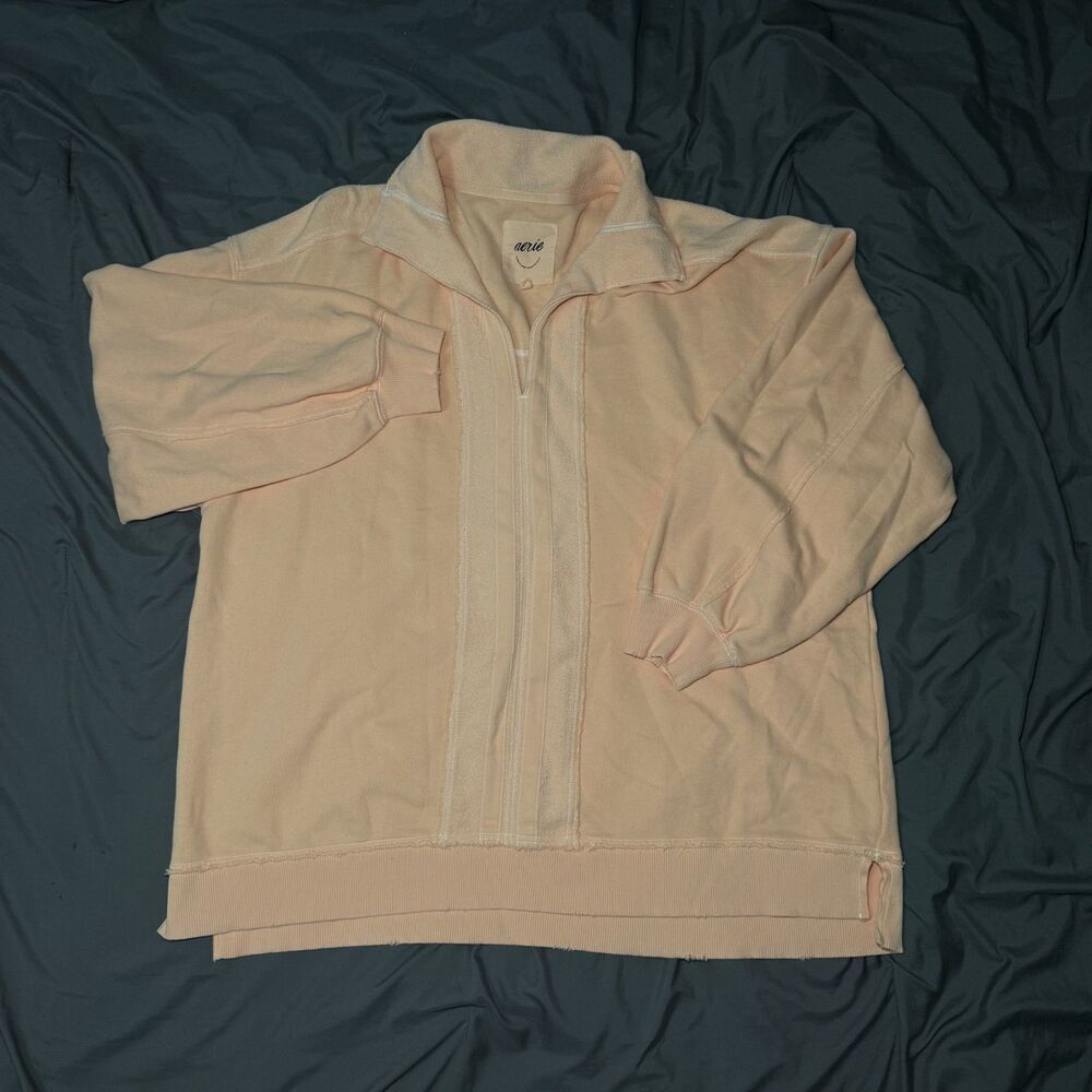 Aerie Peach Deep V Neck Pullover Distressed Raw Edge Size XL